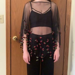 Sheer cape beaded roses